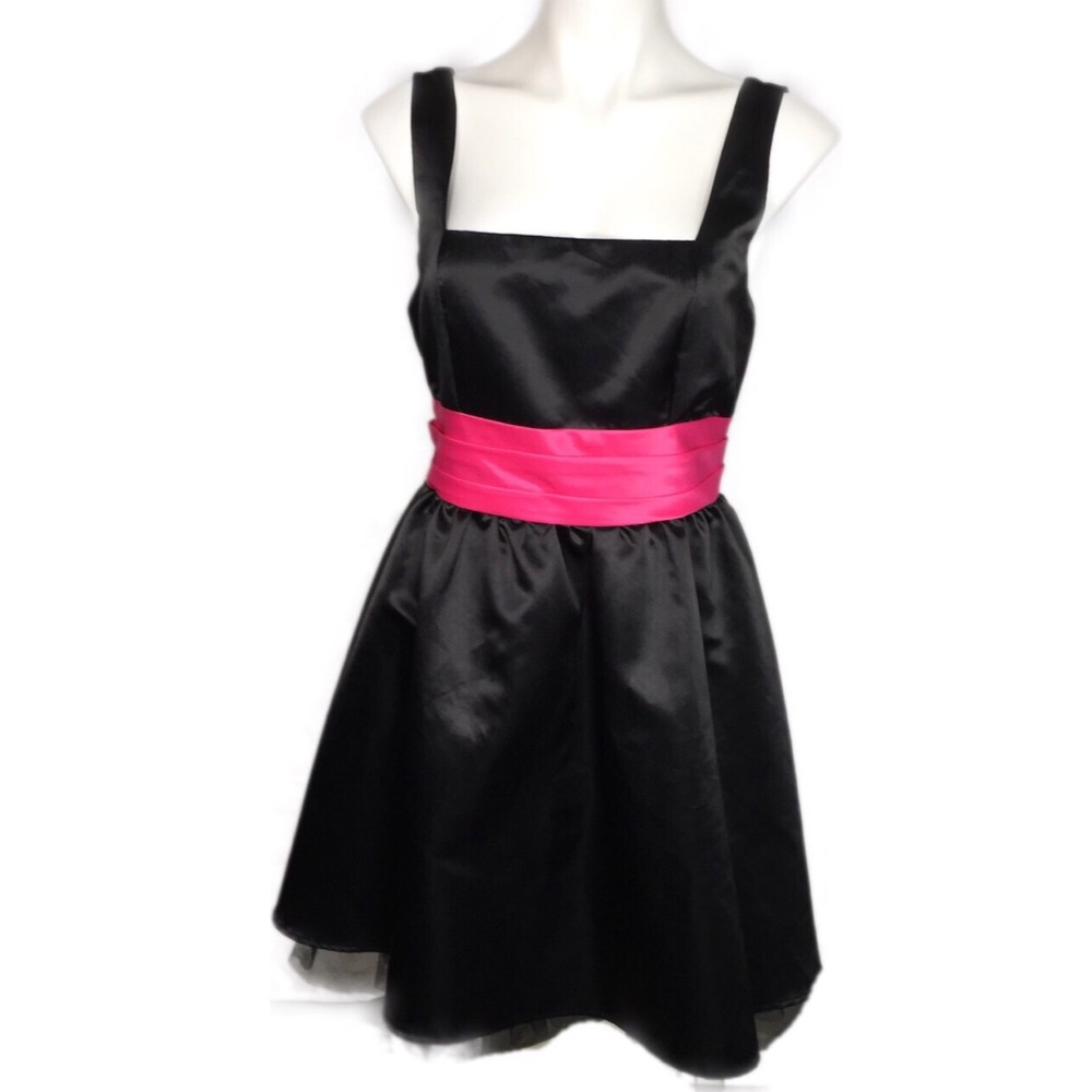 Black special occasion dress bright pink bow tulle Barbie core